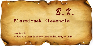 Blazsicsek Klemencia névjegykártya
